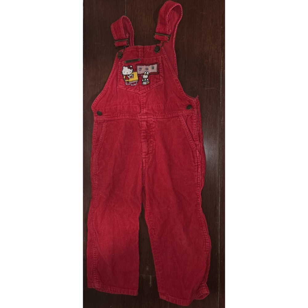 Vintage Hello Kitty Girls Red Corduroy Overalls Size 4T Toddler